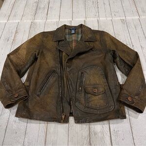 Vintage Polo Ralph Lauren distressed brown leather motorcycle jacket